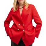 Mango Double-Breasted Linen Cotton Suit Blazer Pants Set Red oversized Sz 1XL Photo 3