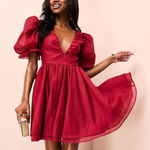ASOS LUXE Plunge Puff Sleeve Mini Dress Sz 2 Photo 0
