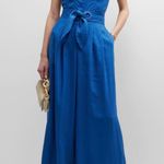 Farm Rio  Belted Pleated Linen-blend Jumpsuit In Blue, Size Small, $270 Photo 2
