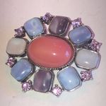 Liz Claiborne Silver Tone Colorful CZ Rhinestone Classic Oval Brooch Pin Photo 3