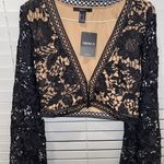 Forever 21 Black/nude Lace Sheer long sleeve crop top Photo 1