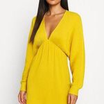 ASOS  Yellow Plisse Pleated V-neck Batwing Long Sleeve Tie Open Back Mini Dress 6 Photo 0