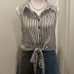 Foreign Exchange FE Sheer White & Black Vertical Stripe Crop Tank Top Blouse - M Photo 14