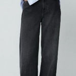 ZARA  High Rise Wide Leg Cotton Denim Jeans in Washed Black Size 2 Photo 0