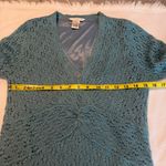 Vintage Y2K V neck Empire Sweater Bell Sleeves Women’s Sz Small Eyelet Pointelle Blue Photo 4