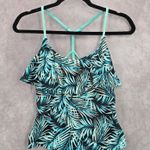 Blue Floral Tropical Ruffle Padded Straps Racerback Swimwear Tankini Top S Small Green Photo 0