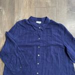 J. JILL Navy Blue Jacquard 3/4 Sleeve Elliptical Top Tunic Button Front Sheer L Size L Photo 3