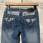 Red Rivet Medium Wash Denim Jeans Stitched Rhinestone Ladies Juniors 5 Photo 2