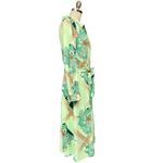 Vintage 70s Honeycomb Neon Green Brown Floral Belted Shirt Dress Medium Fit EUC Photo 2