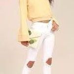 Free People High Rise Busted White Distressed Skinny Jeans Photo 0