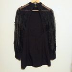 Main Strip Mock Neck Mini Dress-Large-Organza Sheer Sleeves-Pearl Embellishments Photo 7