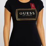 Guess Black and Gold Fitted Cap Sleeve Tee size XS (A1) Photo 0