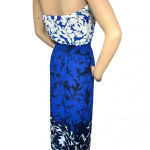 AQUA Blue Navy Floral Long Strapless Boho Slit Maxi Dress Smocked Size XS Photo 5