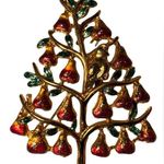 NWT Christopher Radko Kohl's Partridge in Pear Tree Gold Tone Christmas Brooch Photo 0