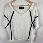 Ozai N Ku Linen White Geometric Black Stripe Top Size 2 Photo 0