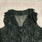 black & white polka dot sheer pleated & ruffle button up blouse Photo 3