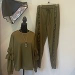 Olive Green Ruffle Sleeve Top and Jogger Set like new Size XL Photo 0