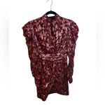 Jonathan Simkhai Metallic Vine Jacquard Mock Neck Puff Sleeve Cocktail Dress Red Size 4 Photo 2
