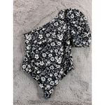 Free People  Black White Floral One Shoulder Puff Sleeve Bodysuit Women's Photo 1