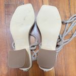 NWOT COVET Shoes Elsa Nude Heels Wood Block Heel Tie Up 8 Tan Photo 5