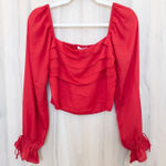 Miami Womens Long Sleeve Blouse Size S Red Puff Sleeve Boho Romantic Festive Cottage Photo 0