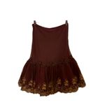 Anthropologie RARE Elegant Brown Beaded with Embroidery Trim Wintergarden Skirt Photo 3