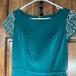 Mac Duggal IEENA FOR  Beaded Cap Sleeve Bateau Column Dress In Emerald Green Photo 4