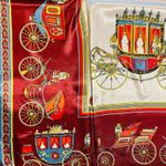 VINTAGE EQUESTRIAN horse&carriage BURGUNDY silky SCARF 35’/35’inches Multiple Photo 12