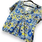 MELLODAY NWT Blue Yellow Floral Ruffle Top - Size Large Photo 3