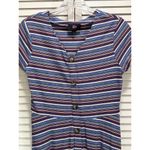 Iz Byer  Girl Blue/Multi Striped Dress Junior XL Short Sleeve V Neck Faux Buttons Photo 1