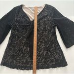 Dressbarn Babydoll Top L Black Lace Y2K Velvet Burnout Whimsigoth Bell Sleeve Size L Photo 5