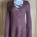 American Eagle Dusty Rose Pink Ribbed V Neck Bell Sleeve Sweater Photo 0