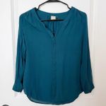 Ecru  Womens Silk Button Front Top Size Small Office Workwear Quiet Luxury Teal Photo 0
