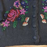 Vintage Beaded Floral Cardigan Scalloped Button Front Boxy Oversized Black M Size M Photo 2