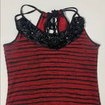 Red and Black Stretchy Striped Halter Light Mini Dress Women’s Large Photo 1