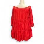 Free People Red Sunbeams Floral Embroidered Off Shoulder Babydoll Mini Dress Photo 3