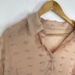 Pale Pink Textured Pom Pom Button Front Long Sleeve Shirt Women's Size Large L Photo 3