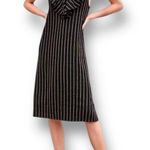ZARA New  Size L Black Striped Ruffle V-Neck Midi Dress Sleeveless Open Back Boho Photo 0
