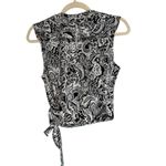 Unique Vintage Black White Paisley Wrap Tie Front Sleeveless Blouse Top M Photo 5