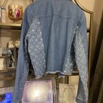 J Brand Women’s Cyra Polka Dot Panel Crop Denim Blue Jean Jacket Photo 4