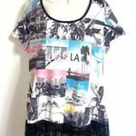 Style & Co  Los Angeles LA cityscape fringe scoop neck short sleeve top XL Photo 0