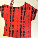 SheIn  Tie Dye Asymmetrical Neck Cut Out Tee Red Black Summer Top Casual Size Med Photo 6