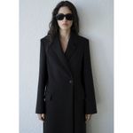 Mango New NWOT Womens XS MNG Long structured wool coat Black Italian Wool Pocket Photo 1