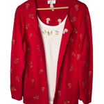Quacker Factory Vintage Cardigan Set Top Red Leaf Embroidered Women Size Large Photo 0