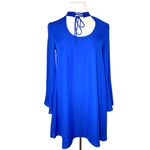 Amanda Uprichard  Amherst Choker Tie Neck Bell Sleeve Mini Dress Royal Blue Small Photo 1
