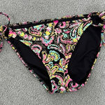 Victoria's Secret Victoria’s Secret Paisley Neon String Bikini‎ Bottoms Black Multi Small Photo 0
