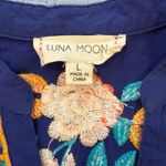 Anthropology Brand Lunar Moon Embroidered Blue Tunic Top Size L Photo 1