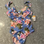 Kona Sol Blue Floral One Piece Swimsuit  size large nwt Photo 1