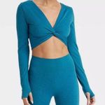 JoyLab  Long Sleeeve Crop Twist Front Athletic Top Blue XL NEW Photo 0