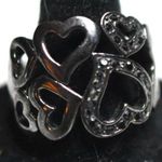 Source Unknown Black Metal Hearts & Hearts Black Rhinestone Accents Size 7 Goth Punk Ring Photo 0